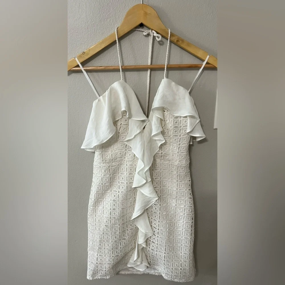 The Jetset Diaries Calloway Lace Ruffle Mini Dress White XS Halter EUC